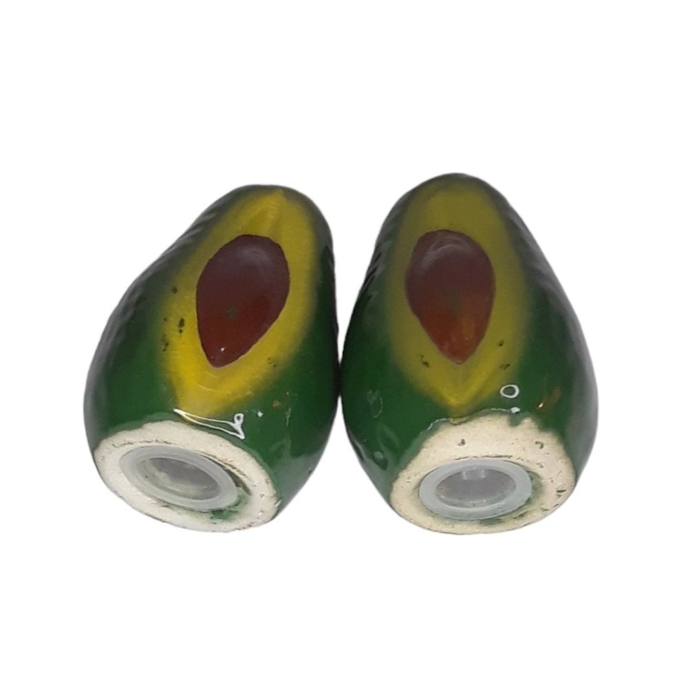 Ceramic Avocado Salt and Pepper Shakers Green and Brown W/ Pit - Picture 4 of 6